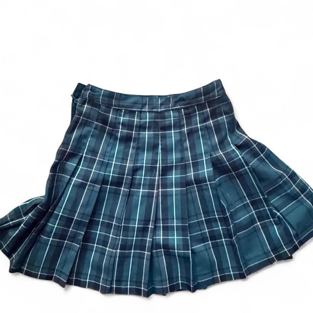 H&M Plaid Pleated Mini Skirt Dark Green & Navy Blue. Size 14. Fits XS